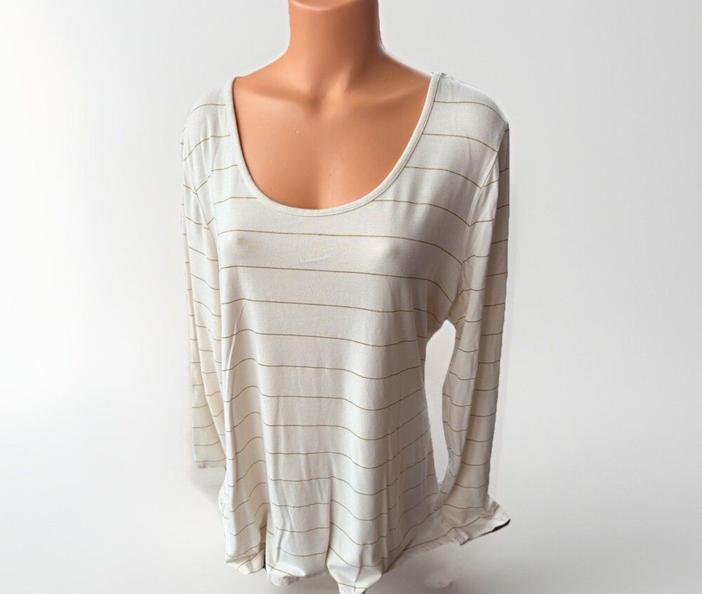 Matilda Jane Women’s Ivory Gold Striped Blouse Size XL Tunic Top